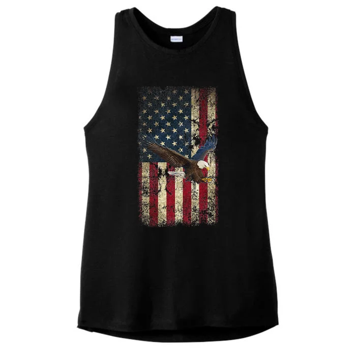 US Vintage flag for american Independence Day on 4th of July Ladies Tri-Blend Wicking Tank