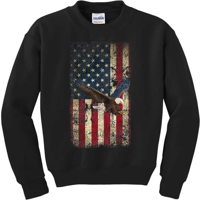 US Vintage flag for american Independence Day on 4th of July Kids Sweatshirt