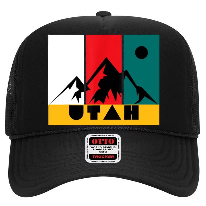 Utah Vintage Logo Park City Utah Retro Skiing High Crown Mesh Trucker Hat