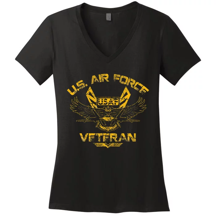 U.S.Veteran Vintage Military Us Flag Veterans Day Women's V-Neck T-Shirt