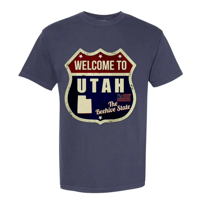 Utah Vintage Metal Road Sign Logo Garment-Dyed Heavyweight T-Shirt