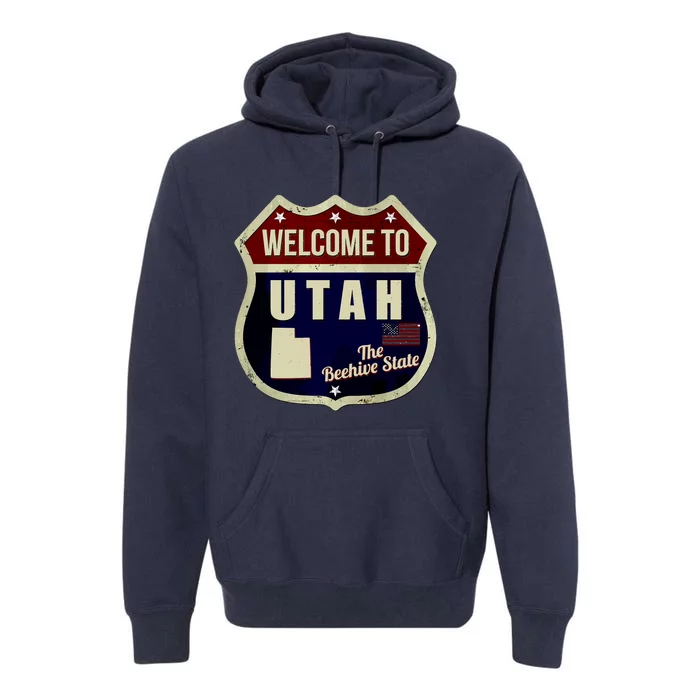 Utah Vintage Metal Road Sign Logo Premium Hoodie