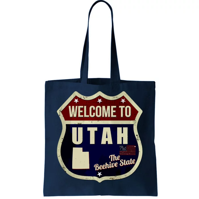 Utah Vintage Metal Road Sign Logo Tote Bag