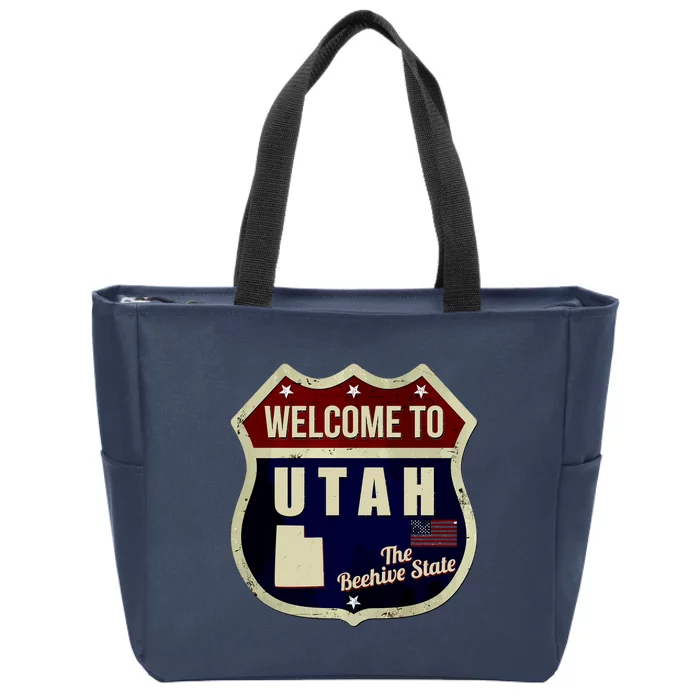 Utah Vintage Metal Road Sign Logo Zip Tote Bag