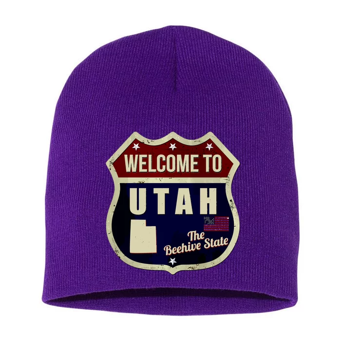 Utah Vintage Metal Road Sign Logo Short Acrylic Beanie