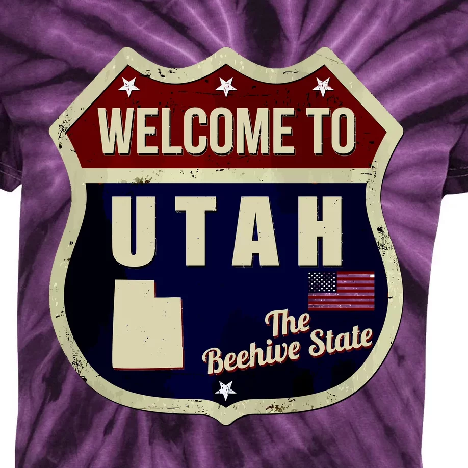 Utah Vintage Metal Road Sign Logo Kids Tie-Dye T-Shirt