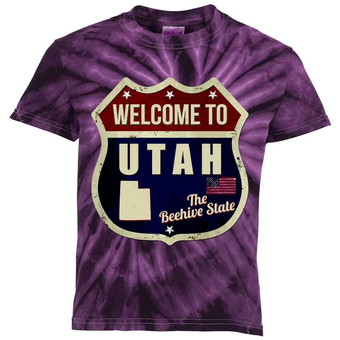 Utah Vintage Metal Road Sign Logo Kids Tie-Dye T-Shirt