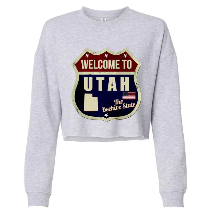 Utah Vintage Metal Road Sign Logo Cropped Pullover Crew