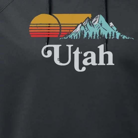 Utah Vintage Mountain Sunset Eighties Retro Graphic Performance Fleece Hoodie