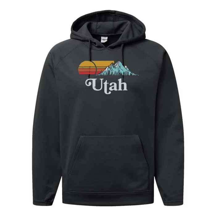 Utah Vintage Mountain Sunset Eighties Retro Graphic Performance Fleece Hoodie