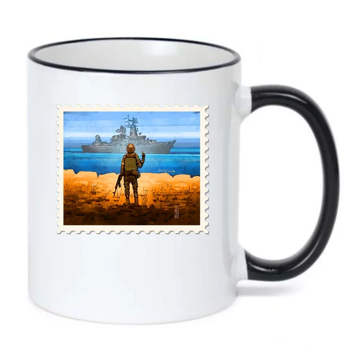 Ukraine Vs Russian Warship Stamp Black Color Changing Mug