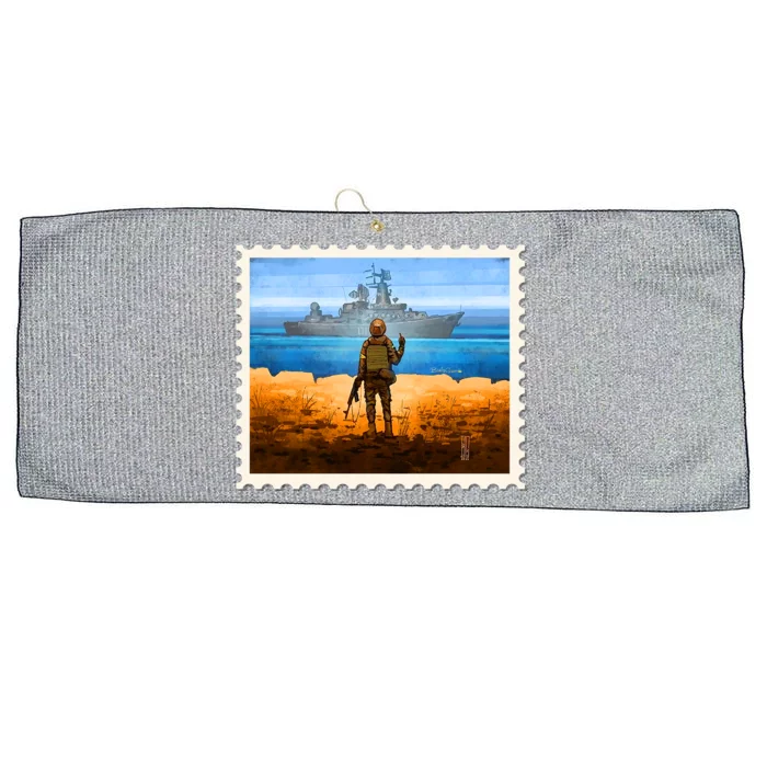 Ukraine Vs Russian Warship Stamp Large Microfiber Waffle Golf Towel