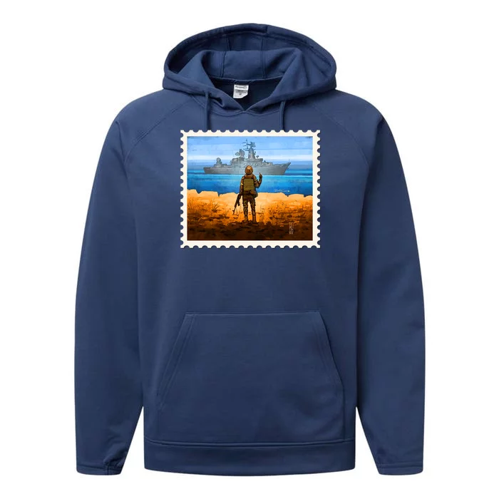 Ukraine Vs Russian Warship Stamp Performance Fleece Hoodie