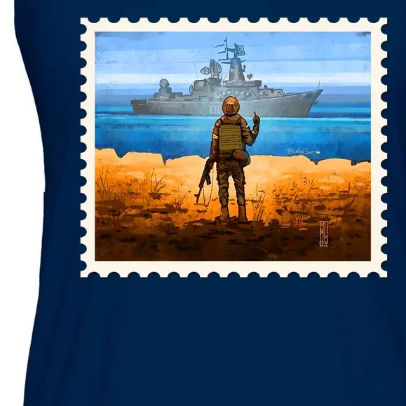 Ukraine Vs Russian Warship Stamp Ladies Essential Flowy Tank