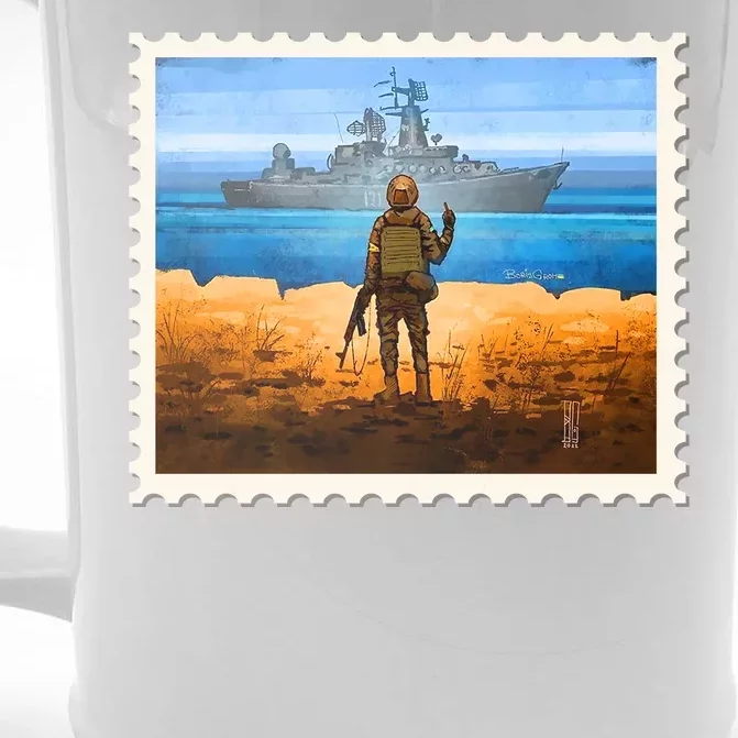 Ukraine Vs Russian Warship Stamp Front & Back Beer Stein