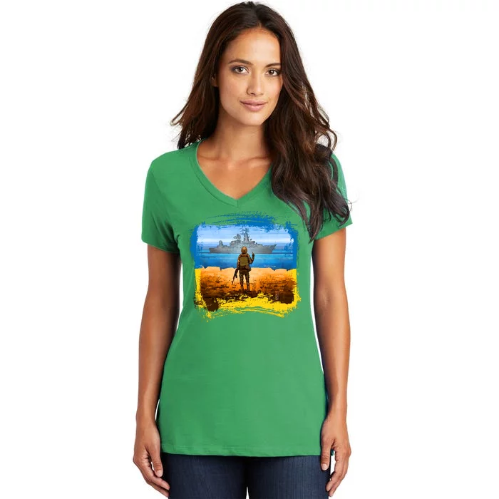 Ukraine Vs Russian Warship Women's V-Neck T-Shirt