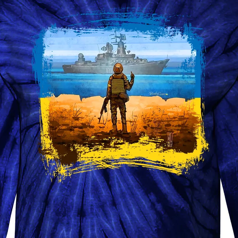 Ukraine Vs Russian Warship Tie-Dye Long Sleeve Shirt