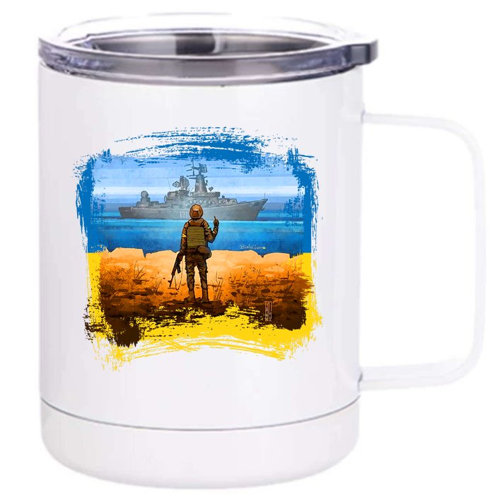 Ukraine Vs Russian Warship Front & Back 12oz Stainless Steel Tumbler Cup