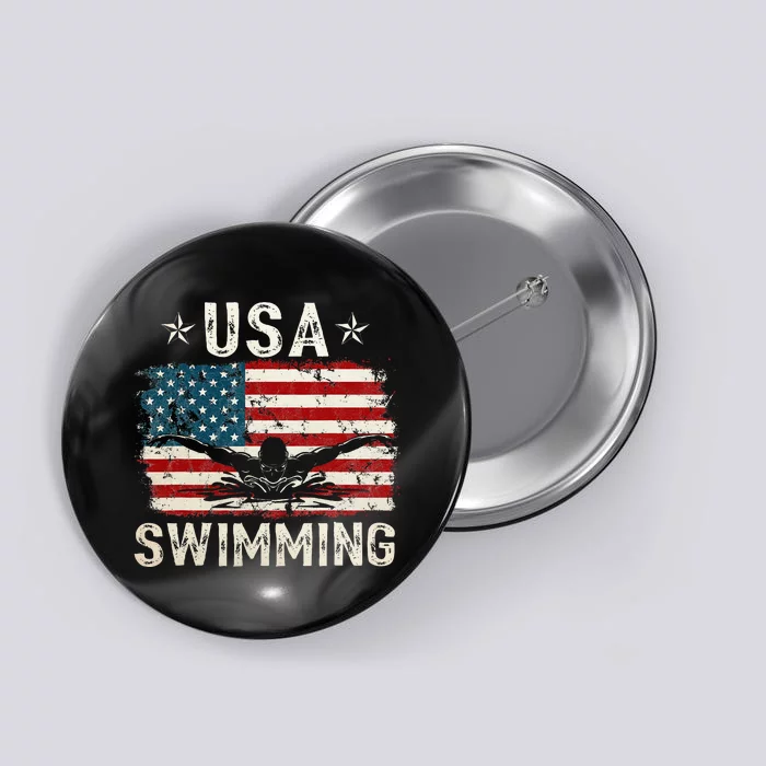 Usa Vintage Swimming Team Retro Support Usa Button