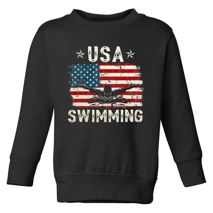 Usa Vintage Swimming Team Retro Support Usa Toddler Sweatshirt