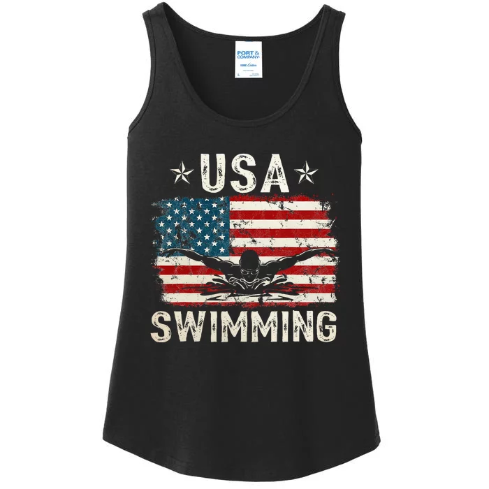 Usa Vintage Swimming Team Retro Support Usa Ladies Essential Tank