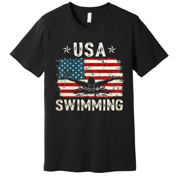 Usa Vintage Swimming Team Retro Support Usa Premium T-Shirt