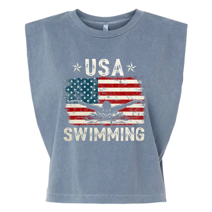 Usa Vintage Swimming Team Retro Support Usa Garment-Dyed Women's Muscle Tee