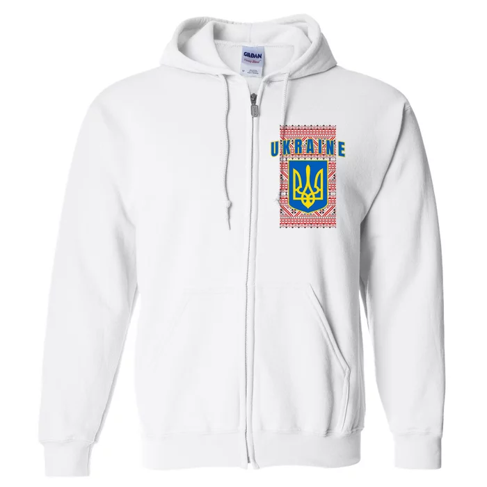 Ukraine Vyshyvanka Trident Flag Support Full Zip Hoodie