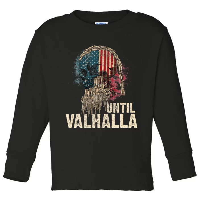 Until Valhalla Viking Us Flag Vintagetil Valhalla Toddler Long Sleeve Shirt