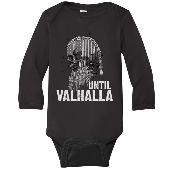 Until Valhalla Viking US Flag Vintage Til Valhalla Baby Long Sleeve Bodysuit