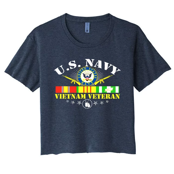 US Vietnam Veteran USA Flag Vietnam Vet Women's Crop Top Tee