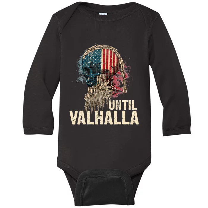 Until Valhalla Viking US Flag Vintage Til Valhalla Baby Long Sleeve Bodysuit