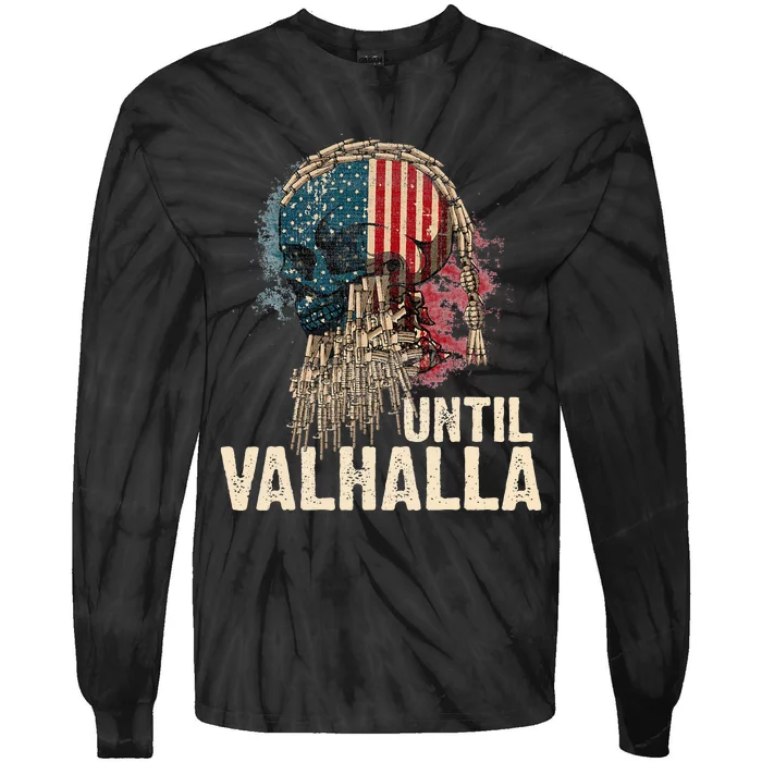 Until Valhalla Viking US Flag Vintage Til Valhalla Tie-Dye Long Sleeve Shirt