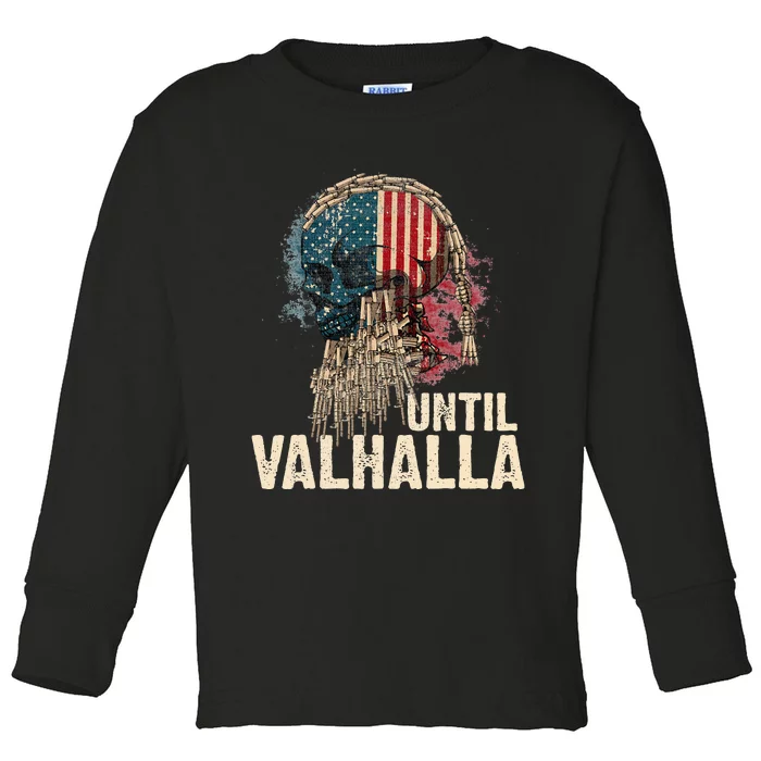 Until Valhalla Viking US Flag Vintage Til Valhalla Toddler Long Sleeve Shirt