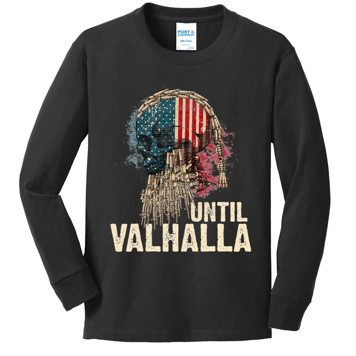 Until Valhalla Viking US Flag Vintage Til Valhalla Kids Long Sleeve Shirt