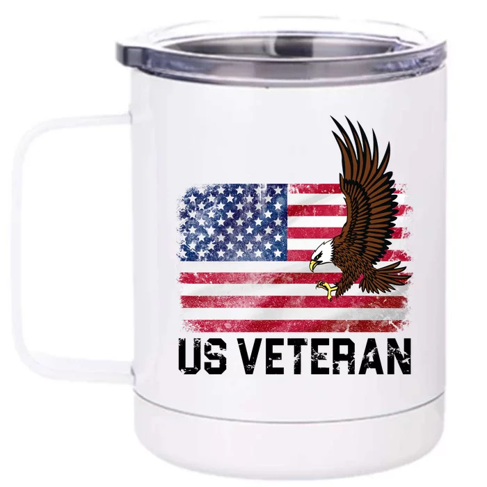 US Veteran Vintage American Bald Eagle Front & Back 12oz Stainless Steel Tumbler Cup