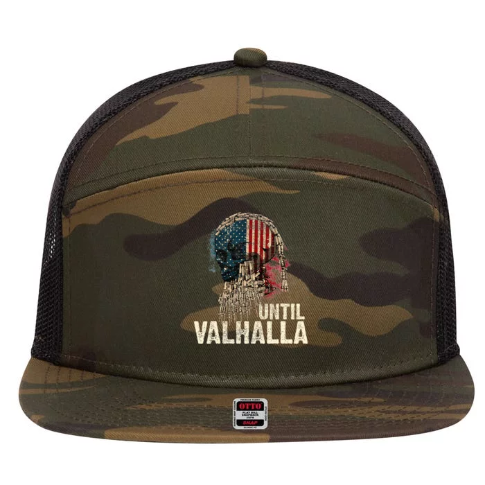 Until Valhalla Viking Us Flag Vintage Til Valhalla 7 Panel Mesh Trucker Snapback Hat