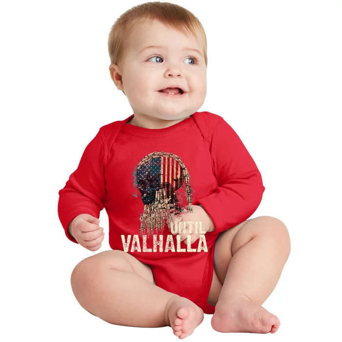 Until Valhalla Viking Us Flag Vintage Til Valhalla Baby Long Sleeve Bodysuit