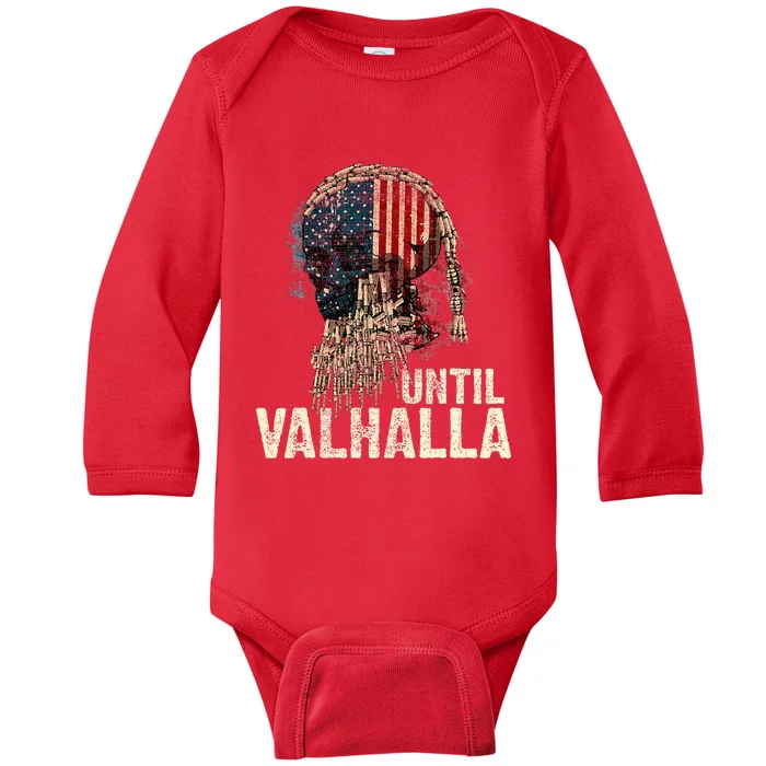 Until Valhalla Viking Us Flag Vintage Til Valhalla Baby Long Sleeve Bodysuit