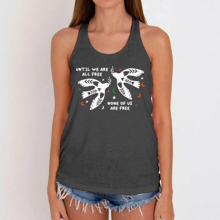 Until We Are All Free None Of Us Are Free Free Palestine Women's Knotted Racerback Tank