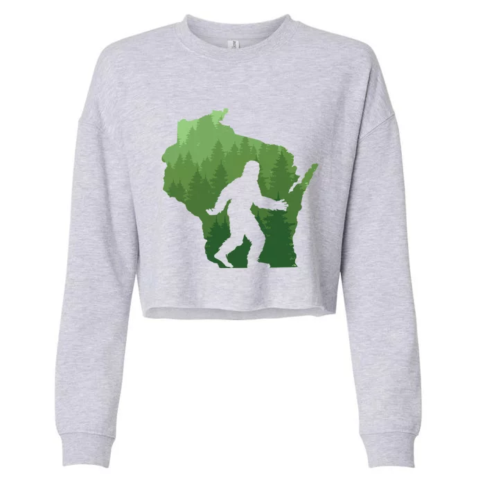 Unique Wisconsin Bigfoot Hunter Gift Sasquatch Hunting Cool Gift Cropped Pullover Crew