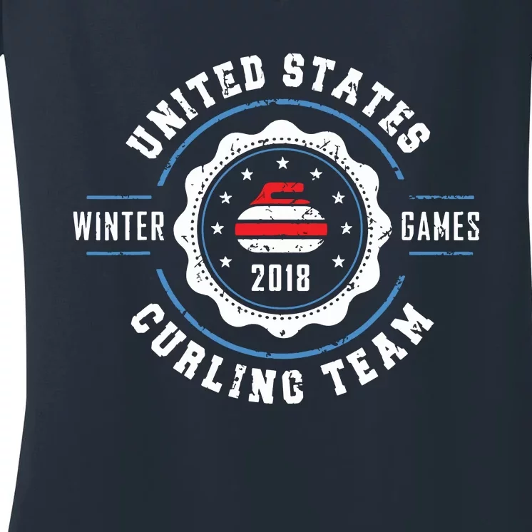 USA Winter Curling Women's V-Neck T-Shirt