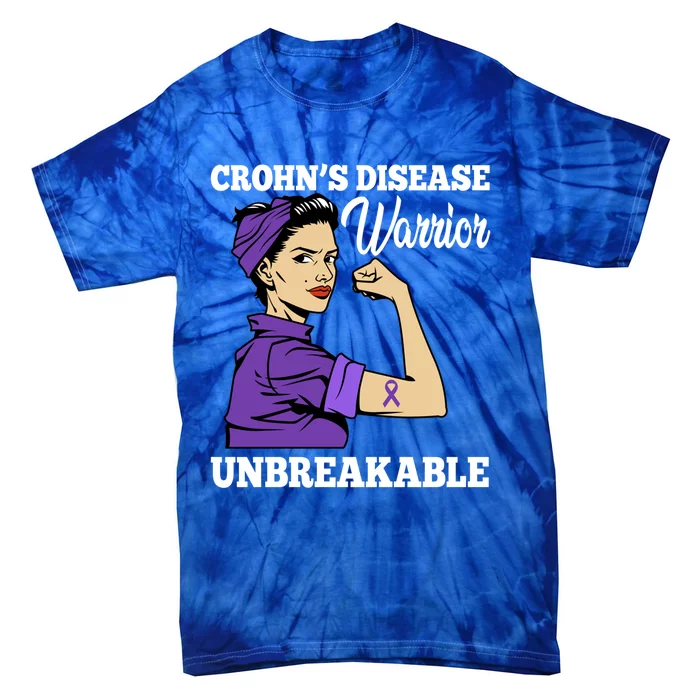 Unbreakable Warrior Crohn's Disease Purple Ribbon Gift Tie-Dye T-Shirt