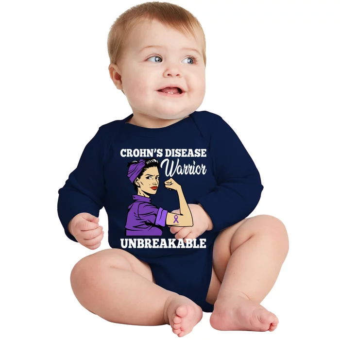 Unbreakable Warrior Crohn's Disease Purple Ribbon Gift Baby Long Sleeve Bodysuit