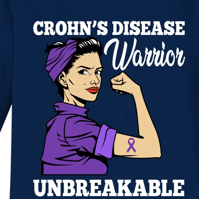 Unbreakable Warrior Crohn's Disease Purple Ribbon Gift Baby Long Sleeve Bodysuit