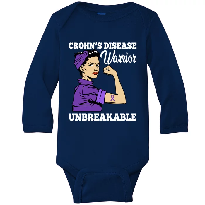 Unbreakable Warrior Crohn's Disease Purple Ribbon Gift Baby Long Sleeve Bodysuit