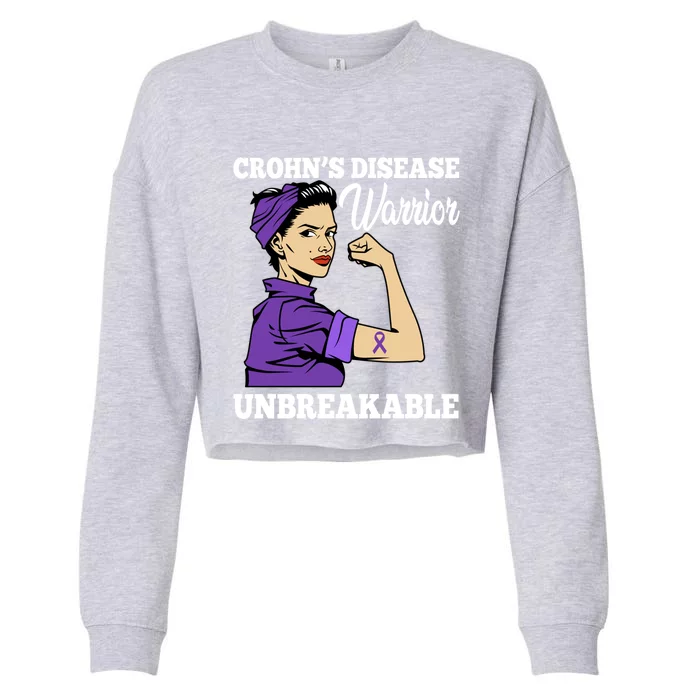 Unbreakable Warrior Crohn's Disease Purple Ribbon Gift Cropped Pullover Crew