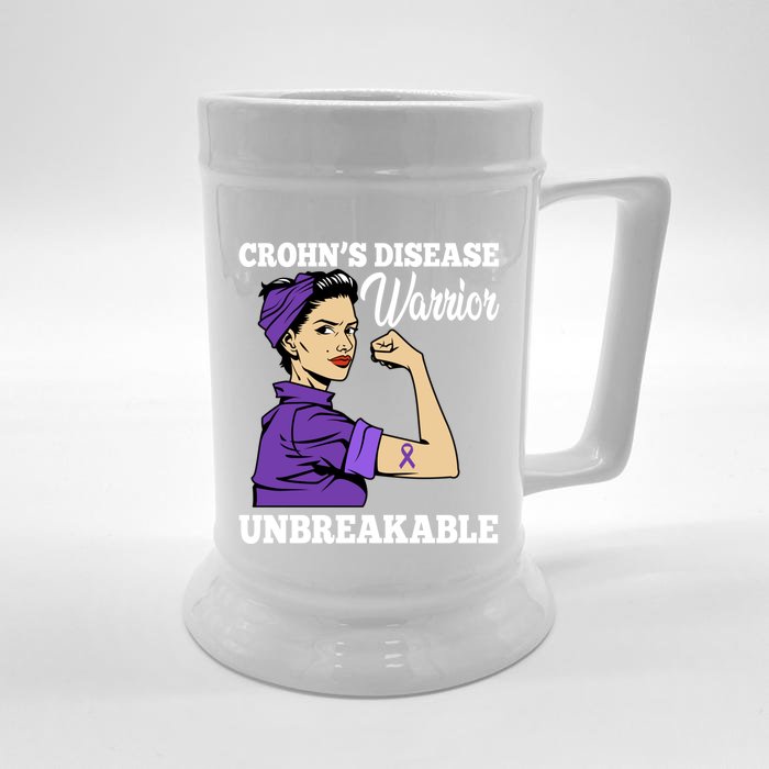 Unbreakable Warrior Crohn's Disease Purple Ribbon Gift Front & Back Beer Stein