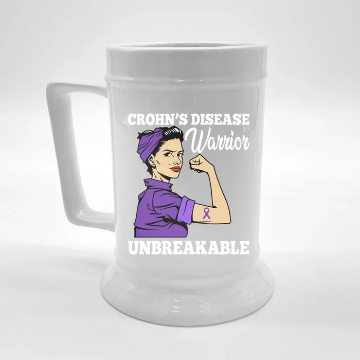 Unbreakable Warrior Crohn's Disease Purple Ribbon Gift Front & Back Beer Stein