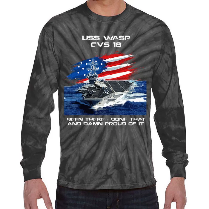 USS Wasp CVS 18 Aircraft Carrier Veteran USA Flag Christmas Tie-Dye Long Sleeve Shirt